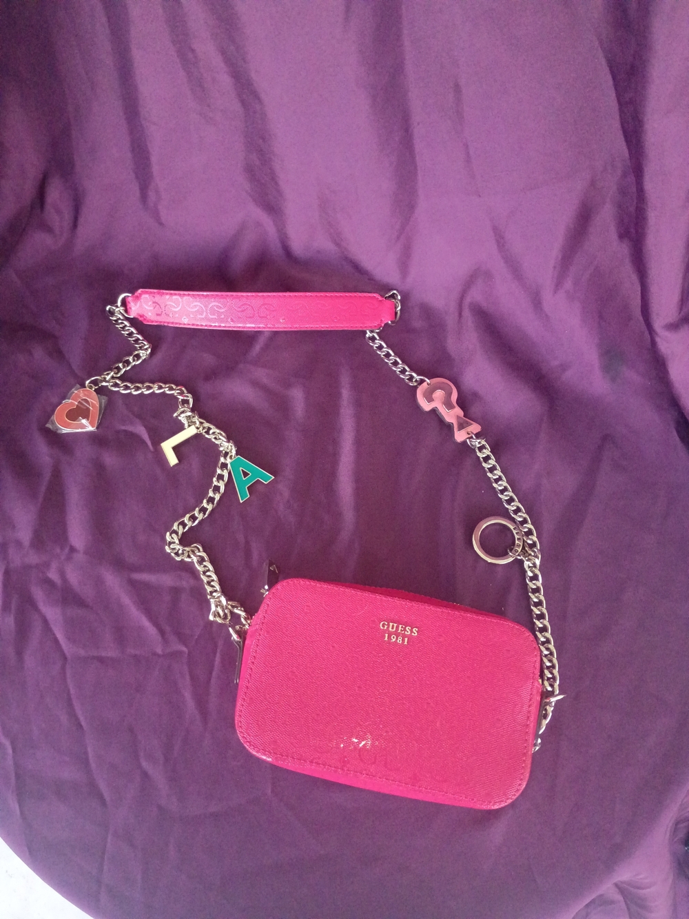 GUESS Pink Crossbody Camera Bag with Charm Strap
